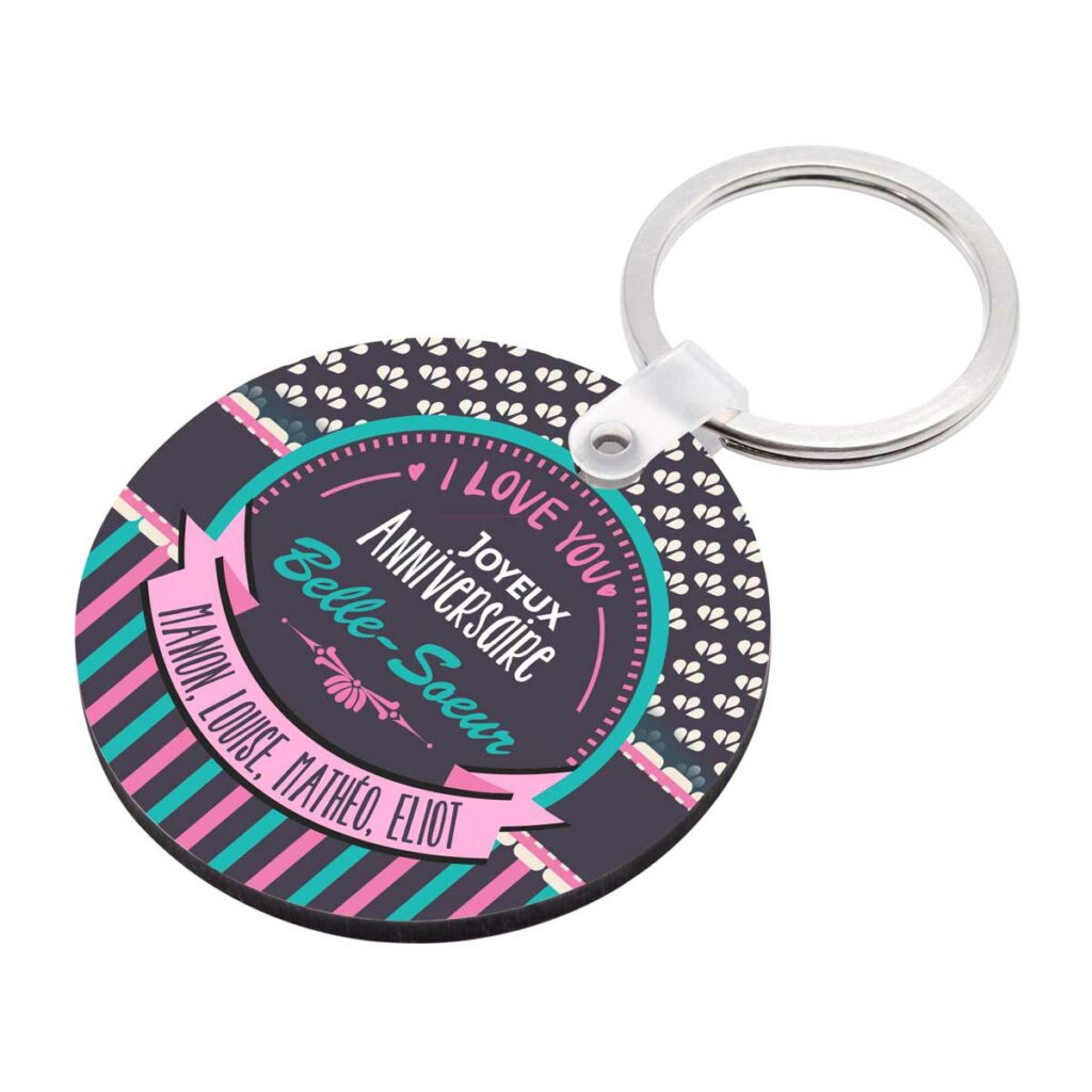 Porte Clé Badge Meilleure Belle Soeur Du Monde Fond Rose Idée Cadeau Personnalisé - Bagagerie - Maroquinerie