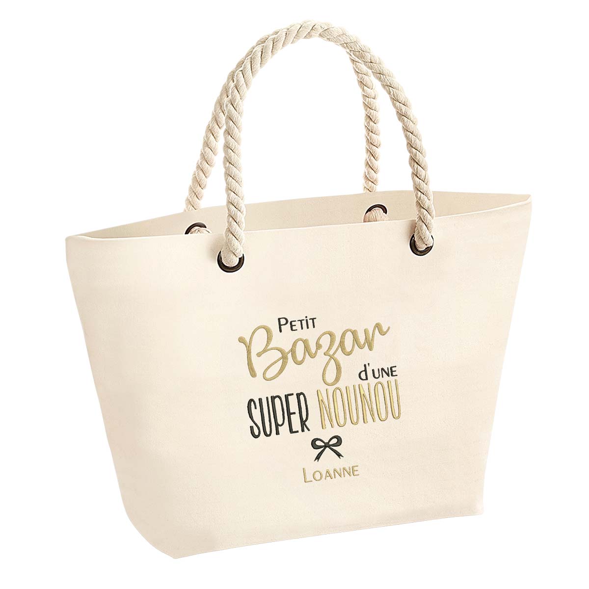 Cadeau Pour Nounou - Set Sac Tote + Porte-clés 'Le Joli Petit Bazar D'une Super Nounou' - Idée Remerciement Noël Ou Fin D'année