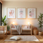 Décoration chambre enfant hello petite princesse. Cadeau naissance et baptême 3 affiches personnalisées.