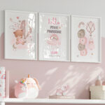 Décoration chambre enfant hello petite princesse. Cadeau naissance et baptême 3 affiches personnalisées.