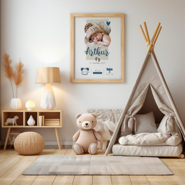 Affiche bébé | prénom et photo enfant | cadeau de naissance