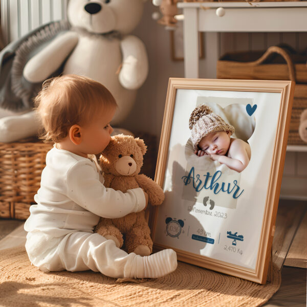 Affiche bébé | prénom et photo enfant | cadeau de naissance