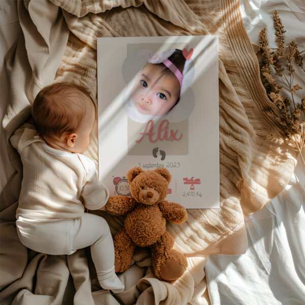 Affiche bébé | prénom et photo enfant | cadeau de naissance fille