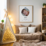 Affiche bébé | prénom et photo ronde | cadeau de naissance garçon