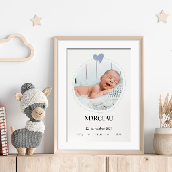 Affiche bébé | prénom et photo ronde | cadeau de naissance garçon