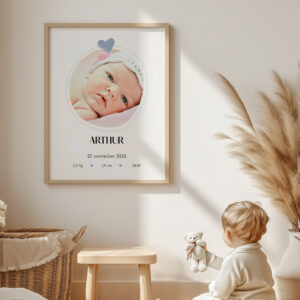 Affiche bébé | prénom et photo ronde | cadeau de naissance garçon