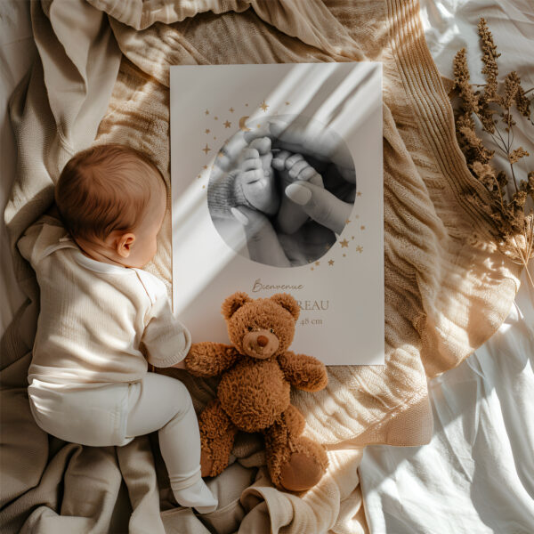 Affiche naissance | prénom et photo ronde | cadeau de naissance