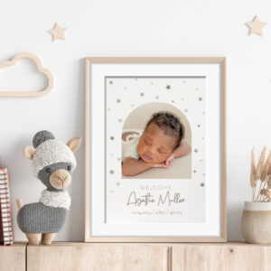 Affiche bébé | prénom et photo arrondie | cadeau de naissance