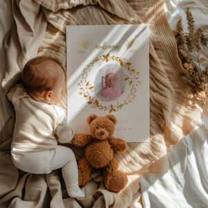 Affiche welcome bébé | prénom et photo ronde | cadeau de naissance