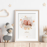 Affiche welcome naissance | prénom et photo ronde | cadeau de naissance