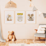 Décoration chambre bébé et animaux. Cadeau naissance 3 affiches personnalisées