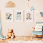 Cadeau naissance 3 affiches. Décoration chambre bébé et animaux