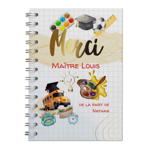 Carnet/livre merci maître personnalisé avec les prénoms