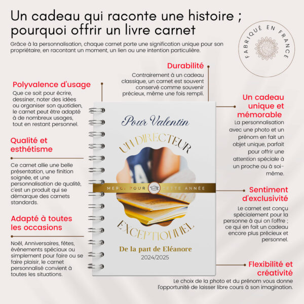 Carnet/livre directeur merci pour cette année à personnaliser