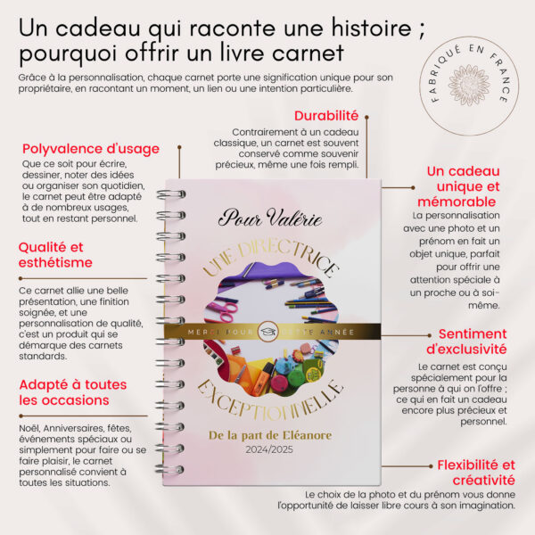 Carnet/livre directrice merci pour cette année à personnaliser