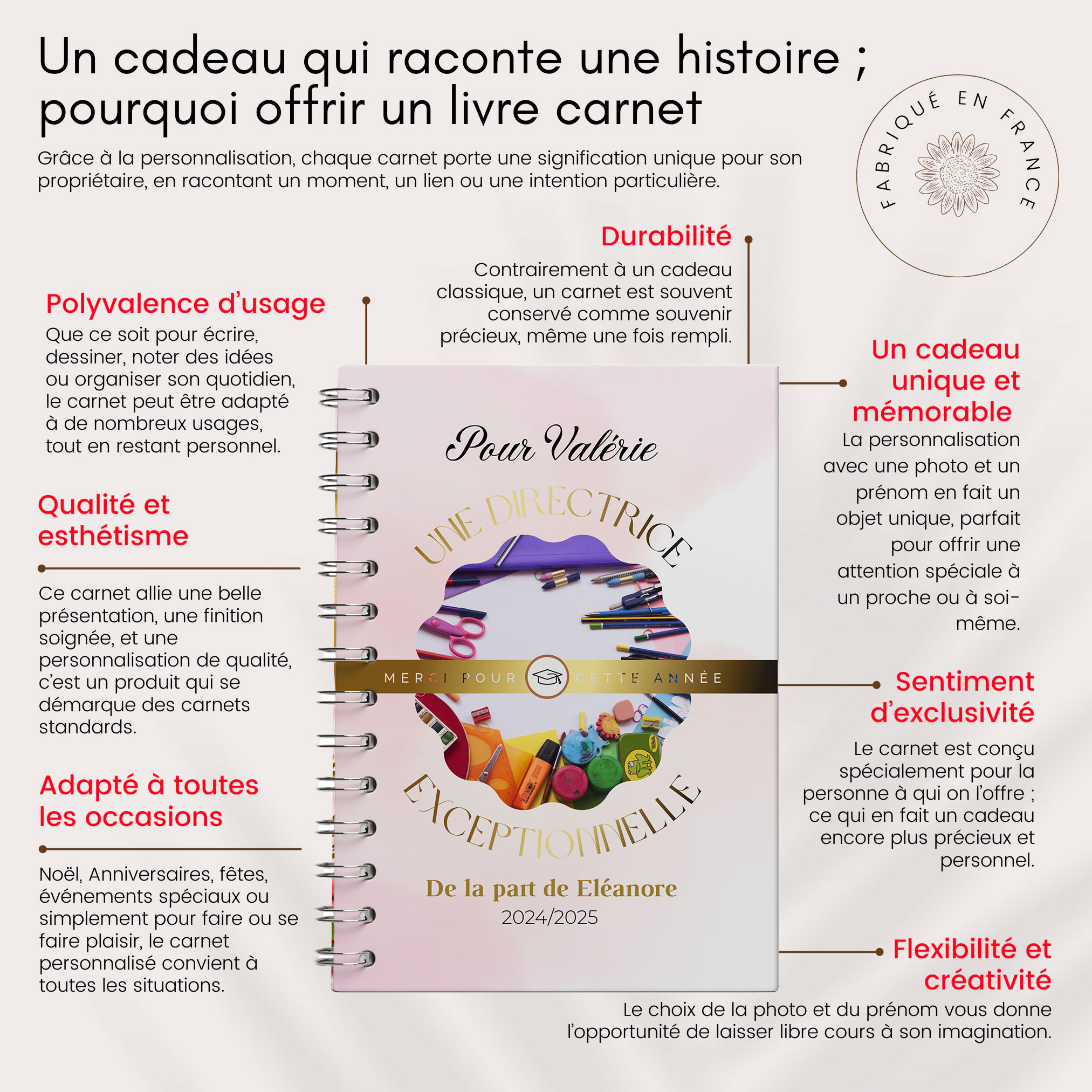 Carnet/livre directrice merci pour cette année à personnaliser