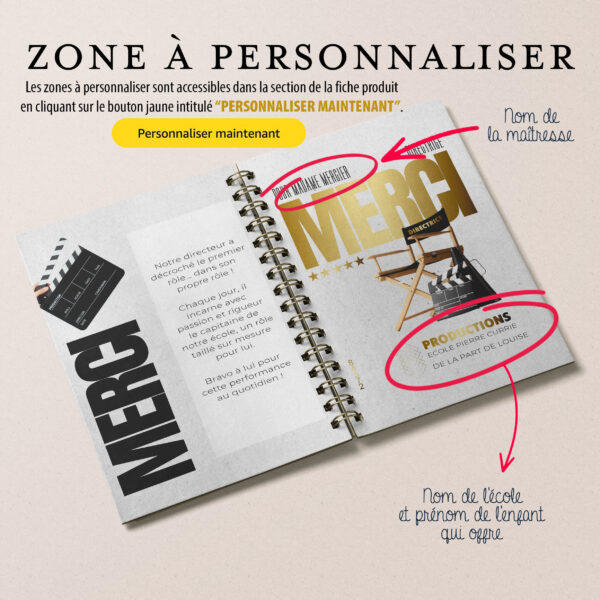 Carnet/livre directrice d'école personnalisé thème cinéma