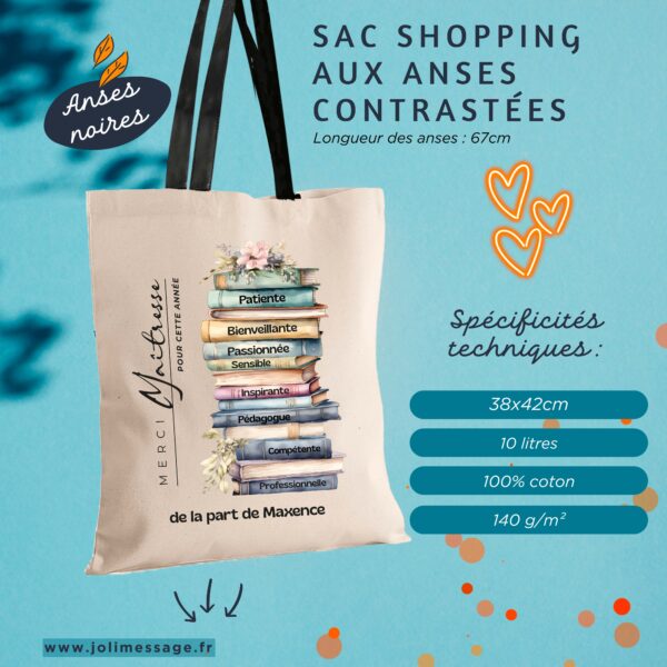 Cadeau maîtresse, sac personnalisé livre