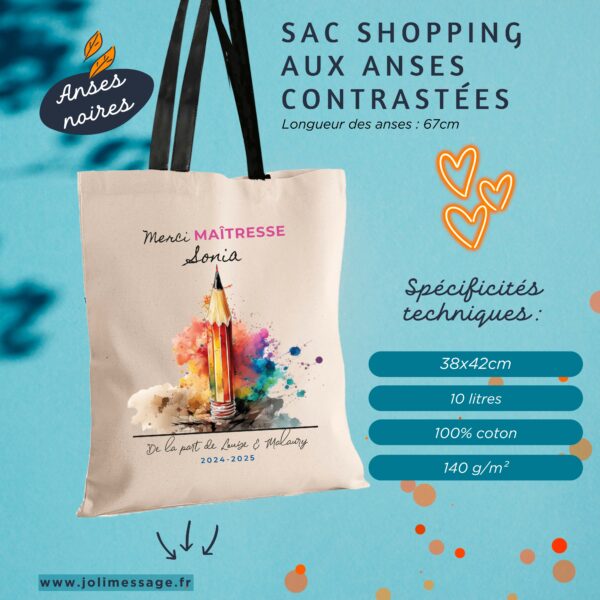 Cadeau merci maîtresse, atsem, aesh, avs, sac crayon