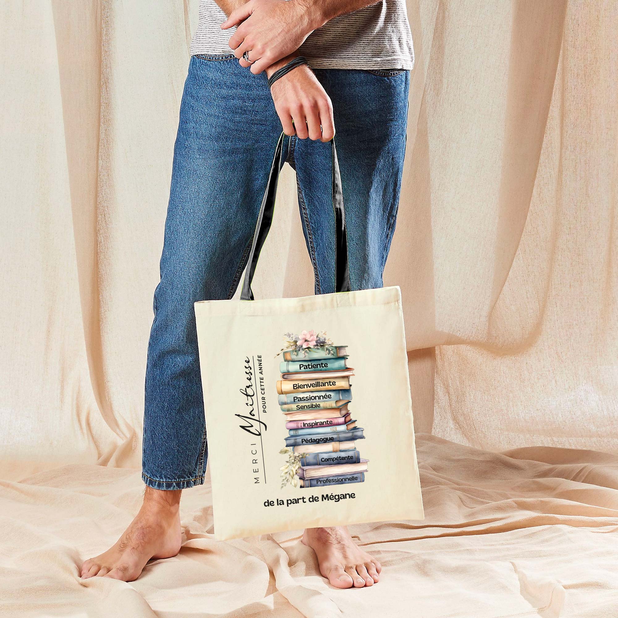 Cadeau maîtresse, sac personnalisé livre