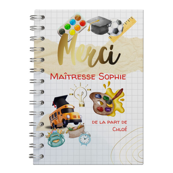 Carnet/livre rigide merci maîtresse avec illustration école