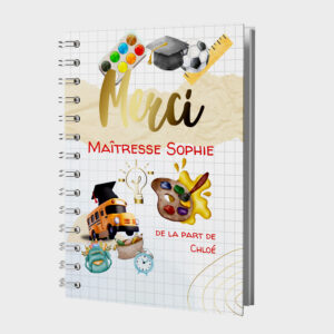 Carnet/livre rigide merci maîtresse avec illustration école
