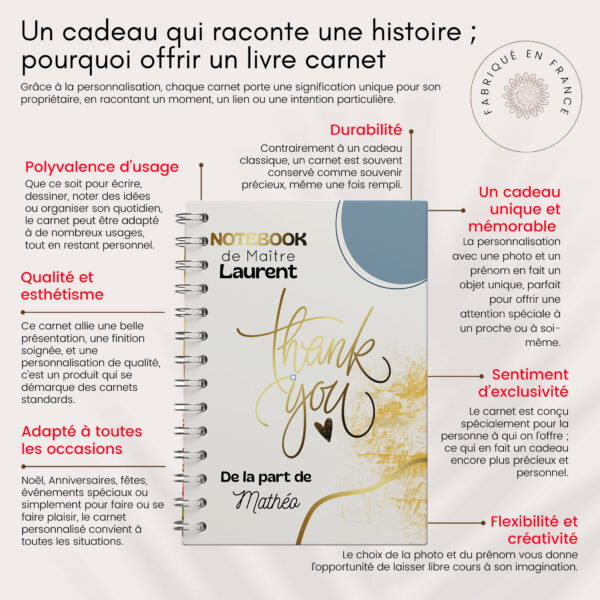 Carnet/livre notebook thank you pour un Maître